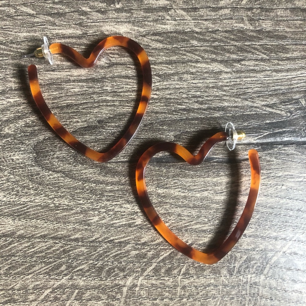 Acetate Heart Shaped Hoop Tortoise Earrings Brown